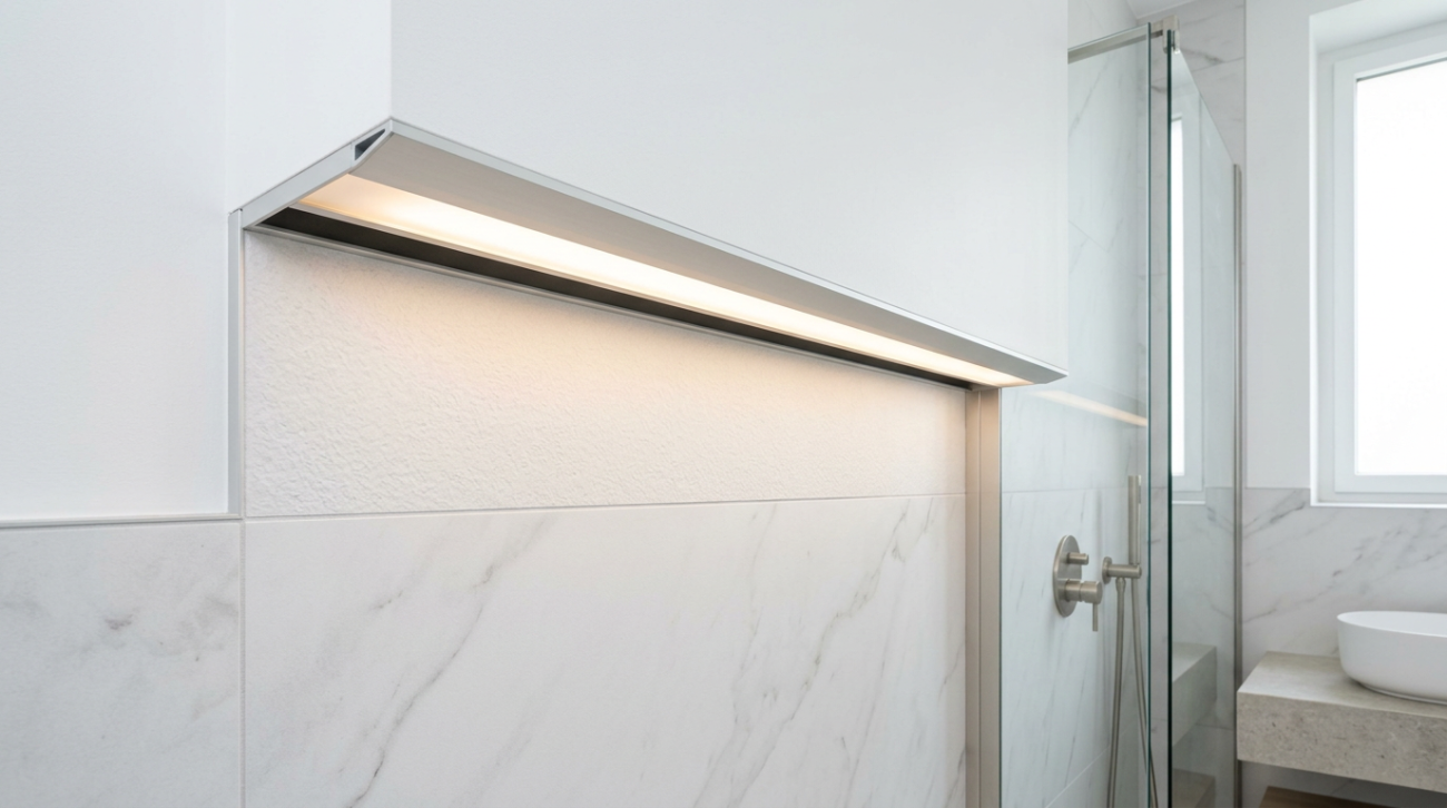 Badkamerproject met schaduwvoeg en lichtgootprofiel: het perfecte duo